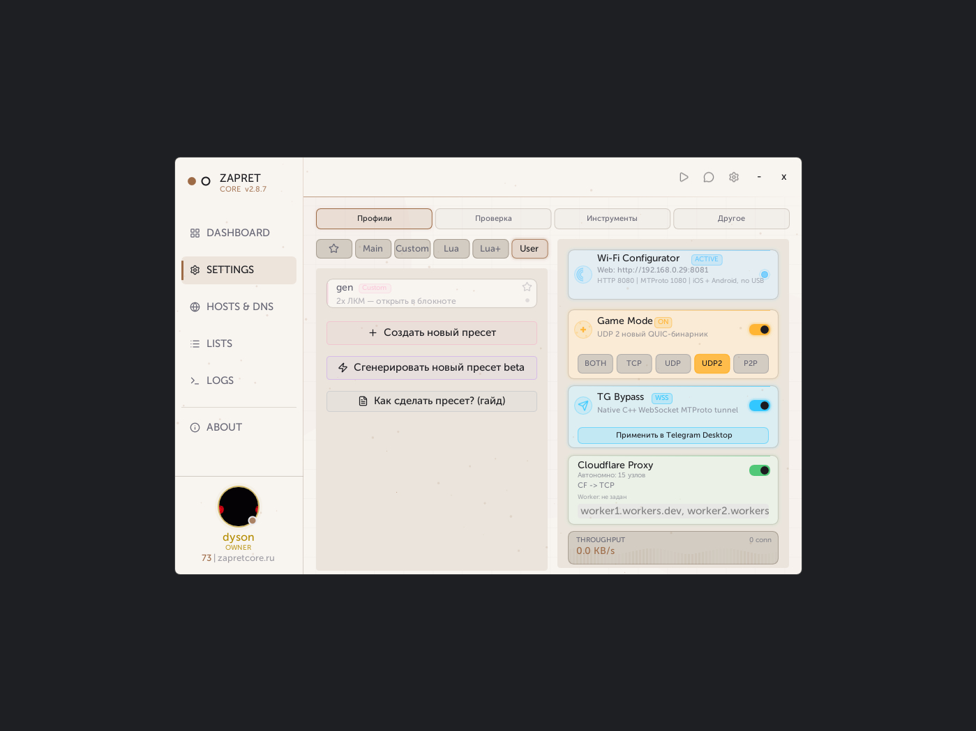 ZAPRET CORE — Settings